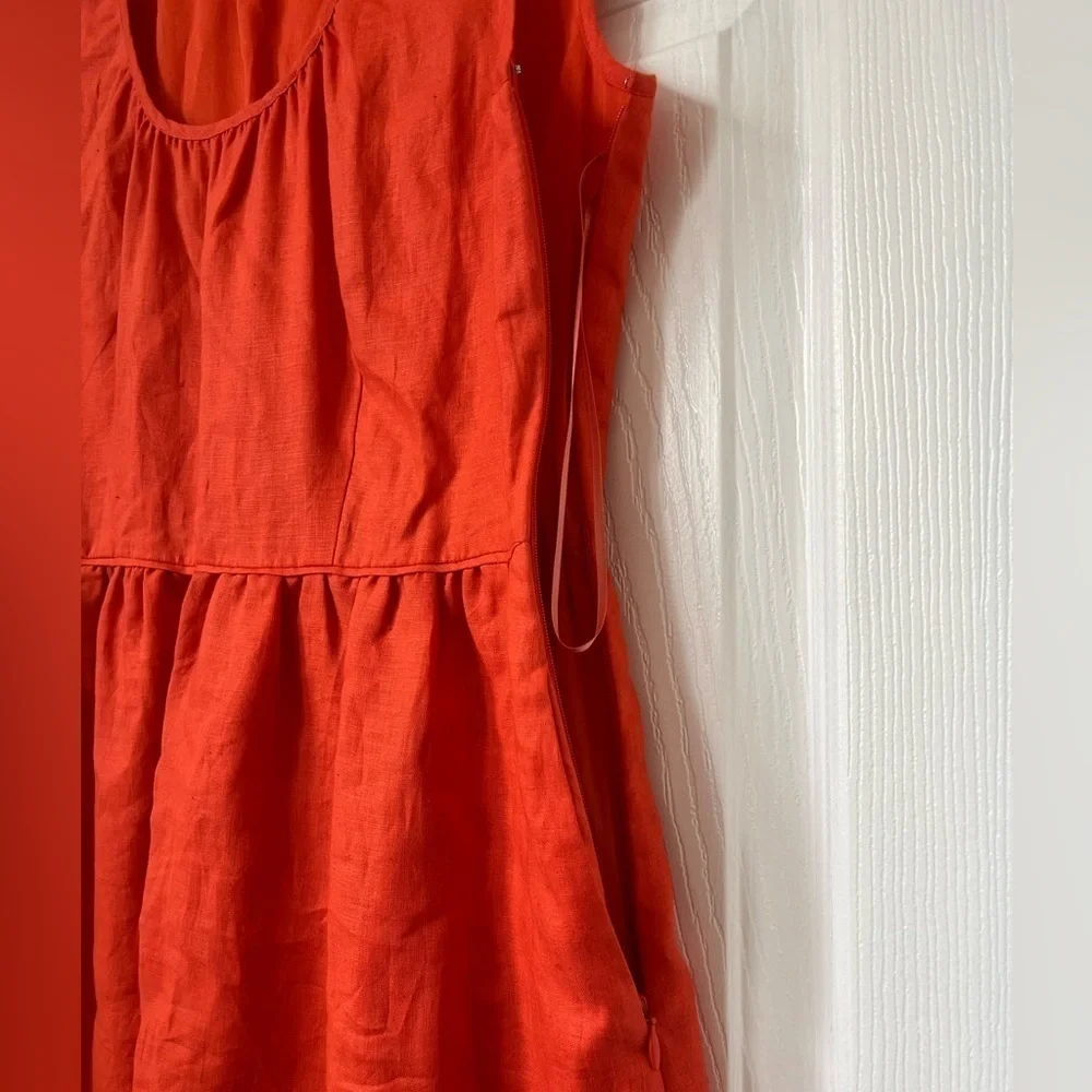 J Crew Orange Linen Fit and Flare Dress Size 12